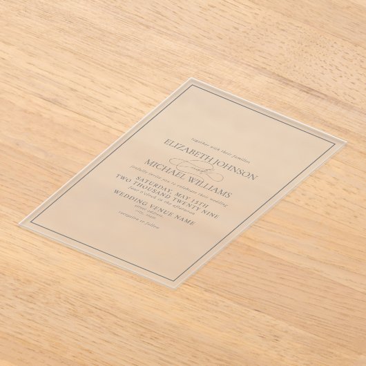 Formele Sage Green Classic Script Wedding Acryl Uitnodigingen (Laagn)