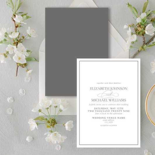Formele Sage Green Classic Script Wedding Kaart
