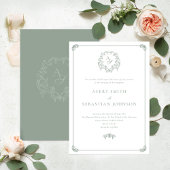 Formele Sage Green Crest Monogram Huwelijk Kaart