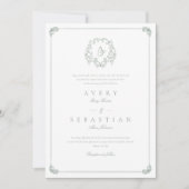 Formele Sage Green Monogram Huwelijk Kaart (Voorkant)
