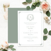 Formele Sage Green Monogram Huwelijk Kaart