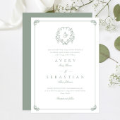 Formele Sage Green Monogram Huwelijk Kaart