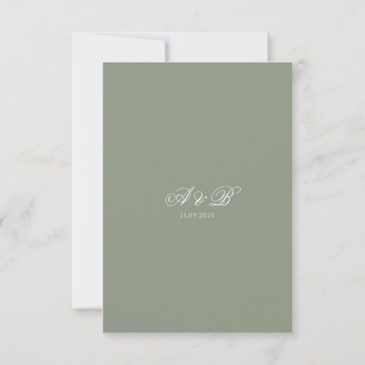 Formele Sage Green Monogram Script Border Wedding RSVP Kaartje (Achterkant)