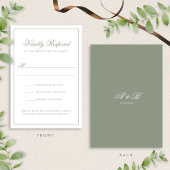 Formele Sage Green Monogram Script Border Wedding RSVP Kaartje