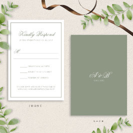 Formele Sage Green Monogram Script Border Wedding RSVP Kaartje