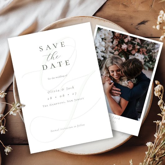 Formele Sage Green Script Fotobruiloft Save The Date