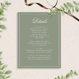 Formele Sage Green & White Border Wedding Details Informatiekaartje