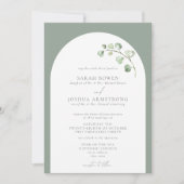 Formele Sage Groene Boog Botanisch Script Bruiloft Kaart (Voorkant)