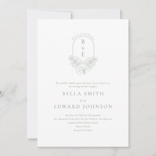 Formele Sage Groene Bruiloft Kaart (Voorkant)