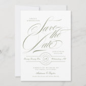 Formele Sage Groene Kalligrafie Zwart Stropdas Fot Save The Date (Voorkant)