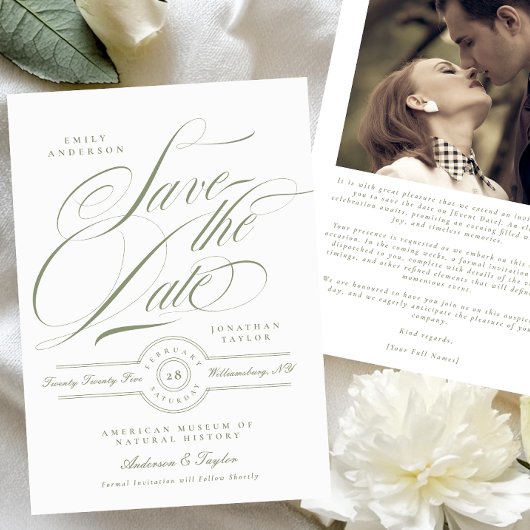 Formele Sage Groene Kalligrafie Zwart Stropdas Fot Save The Date