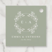 Formele  Sage Groene Monogram Bruiloft Bedankjes Labels (Achterkant)