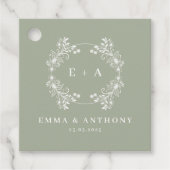 Formele  Sage Groene Monogram Bruiloft Bedankjes Labels (Voorkant)