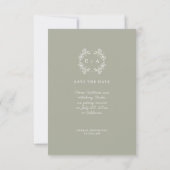 Formele  Sage Groene Monogram Bruiloft Save The Date (Achterkant)