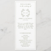 Formele  Sage Groene Monogram Huwelijksprogramma Programmakaart (Voorkant)
