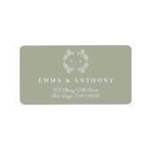 Formele Sage Groene Monogram Huwelijksscript Etiket (Voorkant)