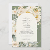 Formele salie groen met ivoren bloementuin bruilof kaart (Voorkant)