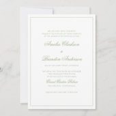 Formele saliegroene & witte rand script bruiloft kaart (Voorkant)