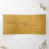 Formele Satijnen Gouden Marine Moderne Trouwdag Drieluik Kaart (Binnen)