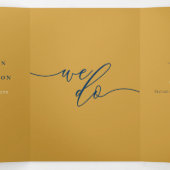 Formele satin Gold Navy Modern Wedding Drieluik Kaart (Binnenkant midden)