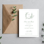 Formele Save The Date-kaart in Sage Groen met Wape Kaart