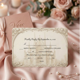 Formele schets van kathedraal in reliëfsteen RSVP kaartje
