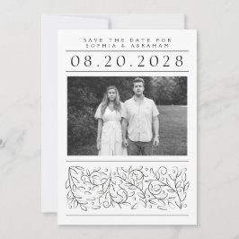 Formele schuifbladeren zwart-wit foto save the date