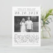 Formele schuifbladeren zwart-wit foto save the date (Staand voorkant)