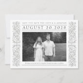 Formele schuifbladeren zwart-wit foto save the date (Voorkant)