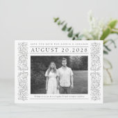 Formele schuifbladeren zwart-wit foto save the date (Staand voorkant)