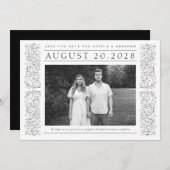 Formele schuifbladeren zwart-wit foto save the date (Voorkant / Achterkant)