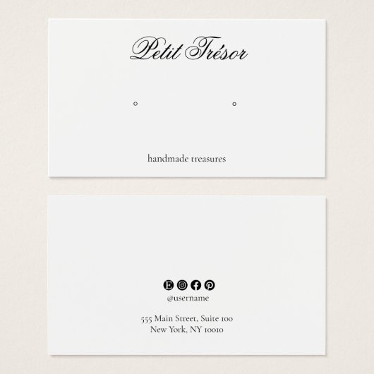 Formele Script Elegant White Earring Display Kaart (Voorkant /achterkant)