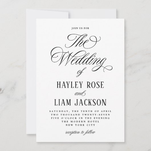 Formele script Elegante bruiloft uitnodiging (Voorkant)