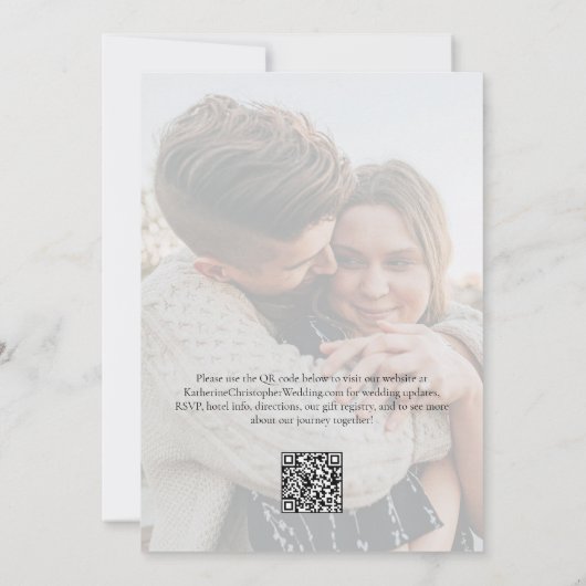 Formele Script Foto Zwart Wit Elegant Huwelijk Kaart (Achterkant)