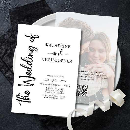 Formele Script Foto Zwart Wit Elegant Huwelijk Kaart