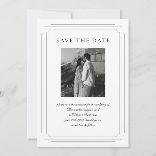 Formele Script w / Geometrische Lijst Foto bruilof Save The Date (Voorkant)