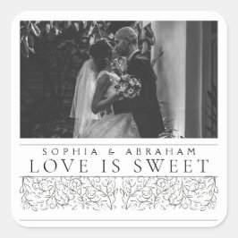 Formele scrollen bladeren foto liefde is zoet vierkante sticker