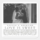 Formele scrollen bladeren foto liefde is zoet vierkante sticker (Voorkant)