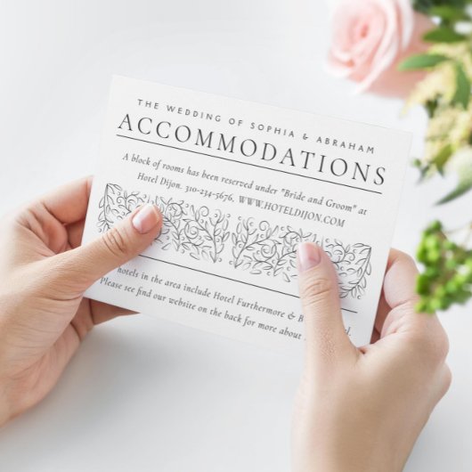 Formele scrollen bladeren zwart wit Accommodaties Informatiekaartje