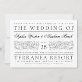 Formele scrollen bladeren zwart-wit bruiloft kaart (Voorkant)