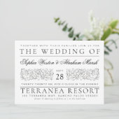 Formele scrollen bladeren zwart-wit bruiloft kaart (Staand voorkant)