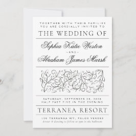 Formele scrollen bladeren zwart-wit bruiloft kaart