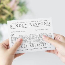 Formele scrollen bladeren zwart-wit bruiloft RSVP kaartje