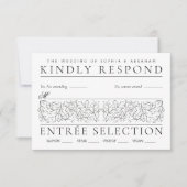 Formele scrollen bladeren zwart-wit bruiloft RSVP kaartje (Voorkant)