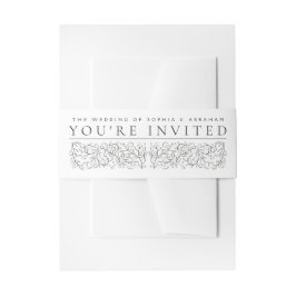 Formele scrollen bladeren zwart-wit bruiloft uitnodigingen wikkel