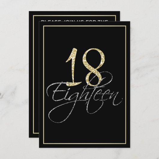 Formele Silver Black en Gold 18e verjaardag Kaart (Voorkant / Achterkant)