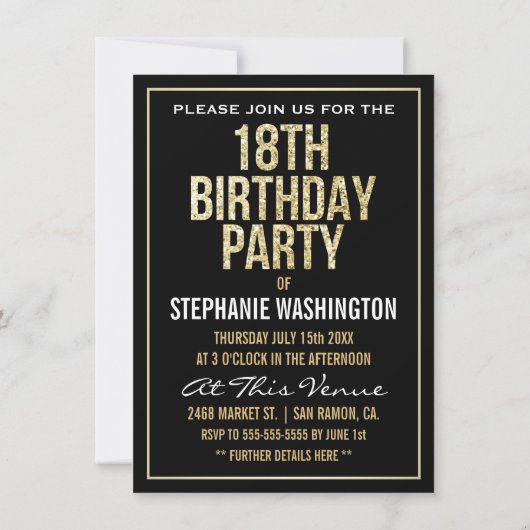 Formele Silver Black en Gold 18e verjaardag Kaart (Achterkant)