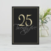 Formele Silver Black en Gold 25th Birthday Party Kaart (Staand voorkant)