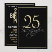 Formele Silver Black en Gold 25th Birthday Party Kaart (Voorkant / Achterkant)