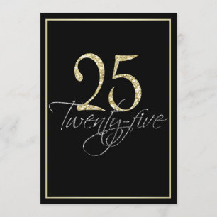 Formele Silver Black en Gold 25th Birthday Party Kaart